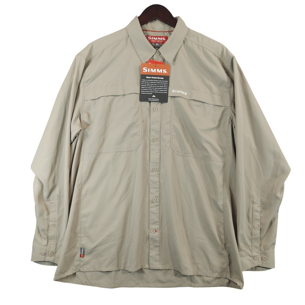 Simms EbbTide LS Fishing Shirt Men XL Dark Khaki UPF 50+ Ripstop Vented New